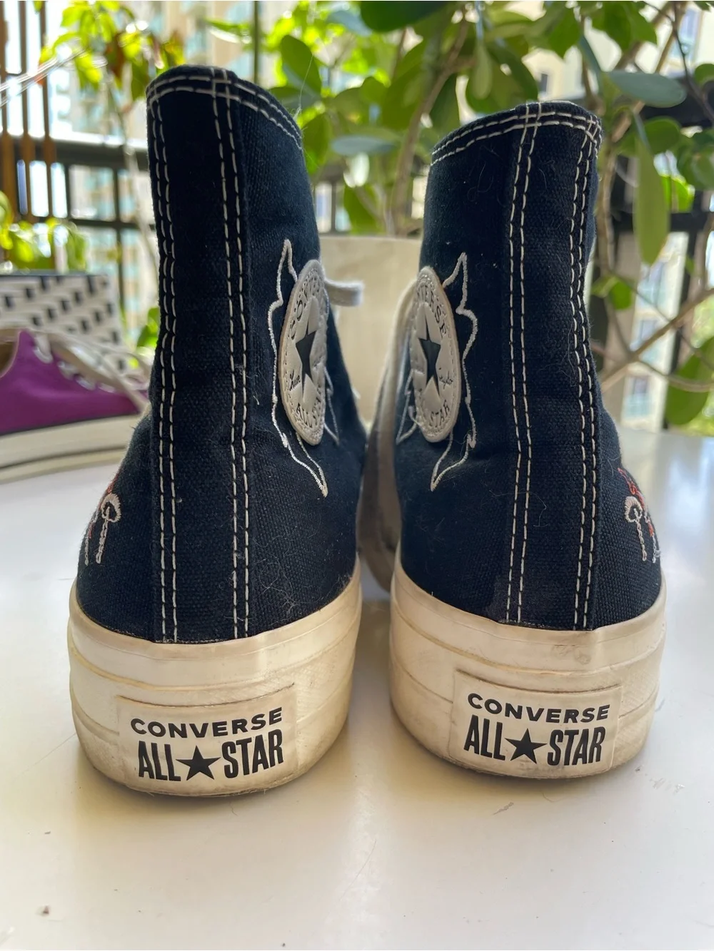 Converse Black High-Top Sneakers with Embroidered Floral and Dragonfly Accents - Picture 5 of 7